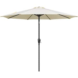 9 ft Beige Polyester Steel Outdoor Market Umbrella with Button Tilt, Crank and 8 Sturdy Ribs for Garden