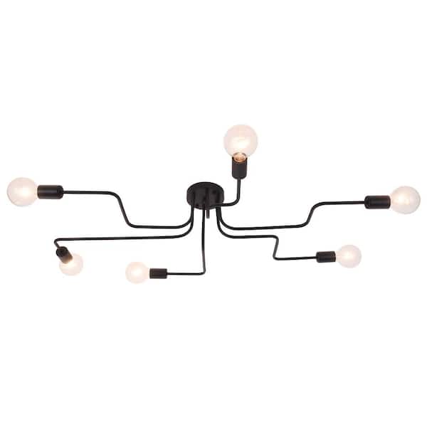 RRTYO Gambrel 40.16 in. 6-Lights Black Unique Sputnik Sphere Linear Semi-Flush Mount