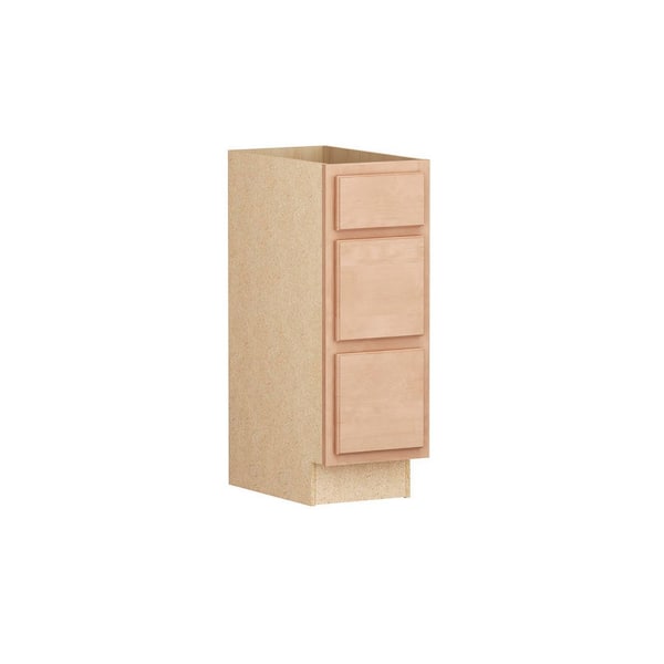 Recessed Panel 12 in. W x 21 in. D x 34.5 in. H Assembled Bath 3 Drawer Base Bathroom Cabinet in Unfinished