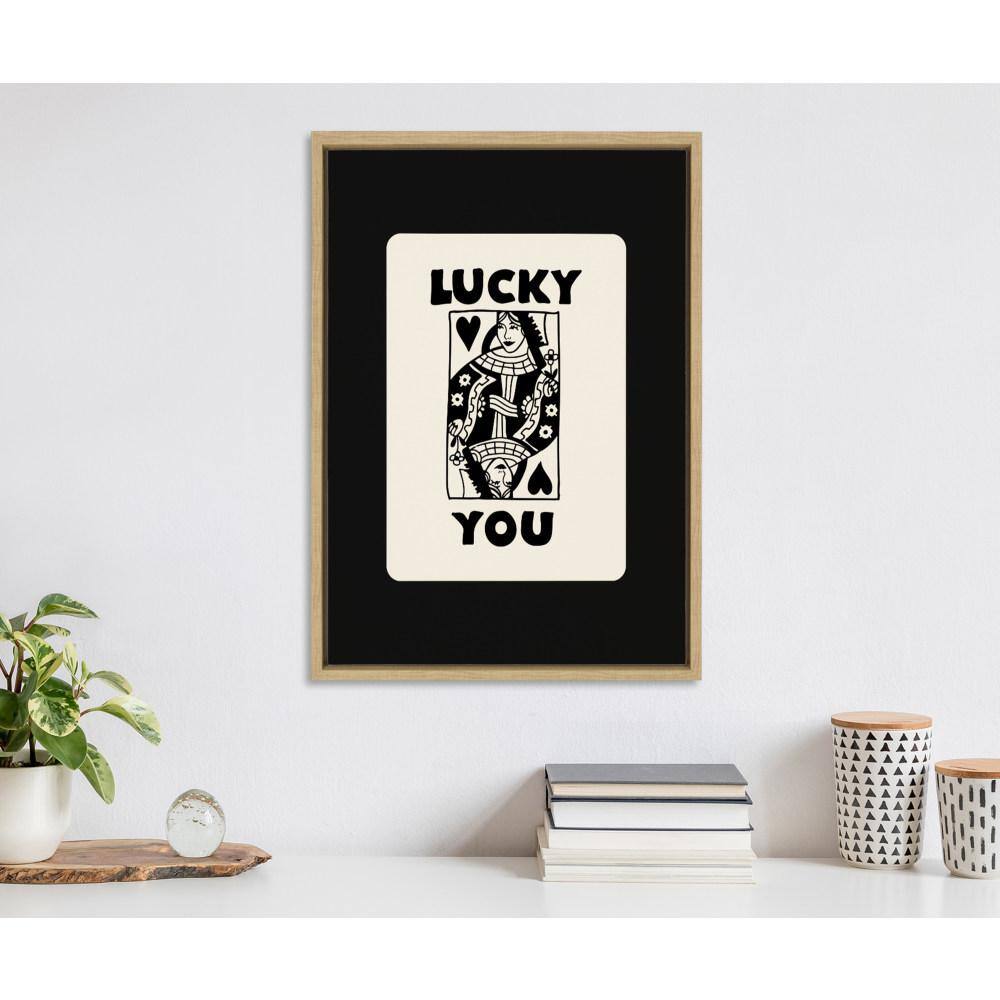 Lucky You Black and White Canvas Art Print with Natural Frame
