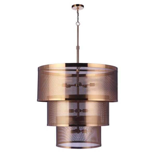 Mesh 40-Watt 12 Light Satin Brass Finish Pendant Light with Iron Shade, No Bulbs Included
