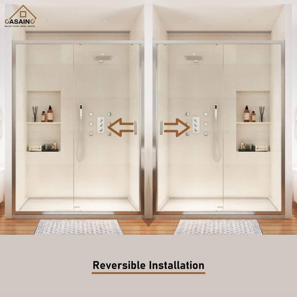 48" x 72" Brushed Nickel Framed Single Sliding Shower Door