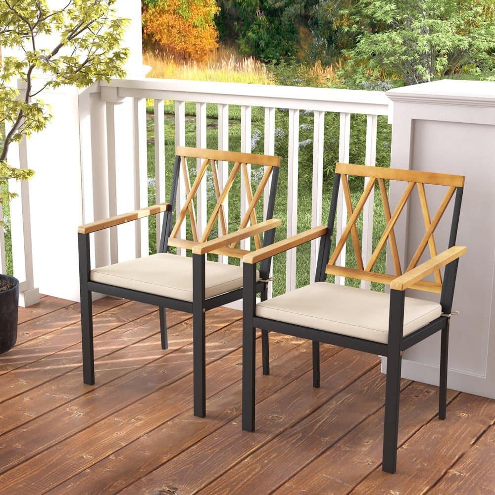 Patio Dining Chairs Set of 4 Metal Outdoor Chairs w/ Removable Padded Cushions price history on PriceWatchPro