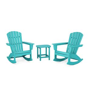 Grant Park 3-Piece Aruba HDPE Plastic Adirondack Outdoor Rocking Chair Patio Conversation Set