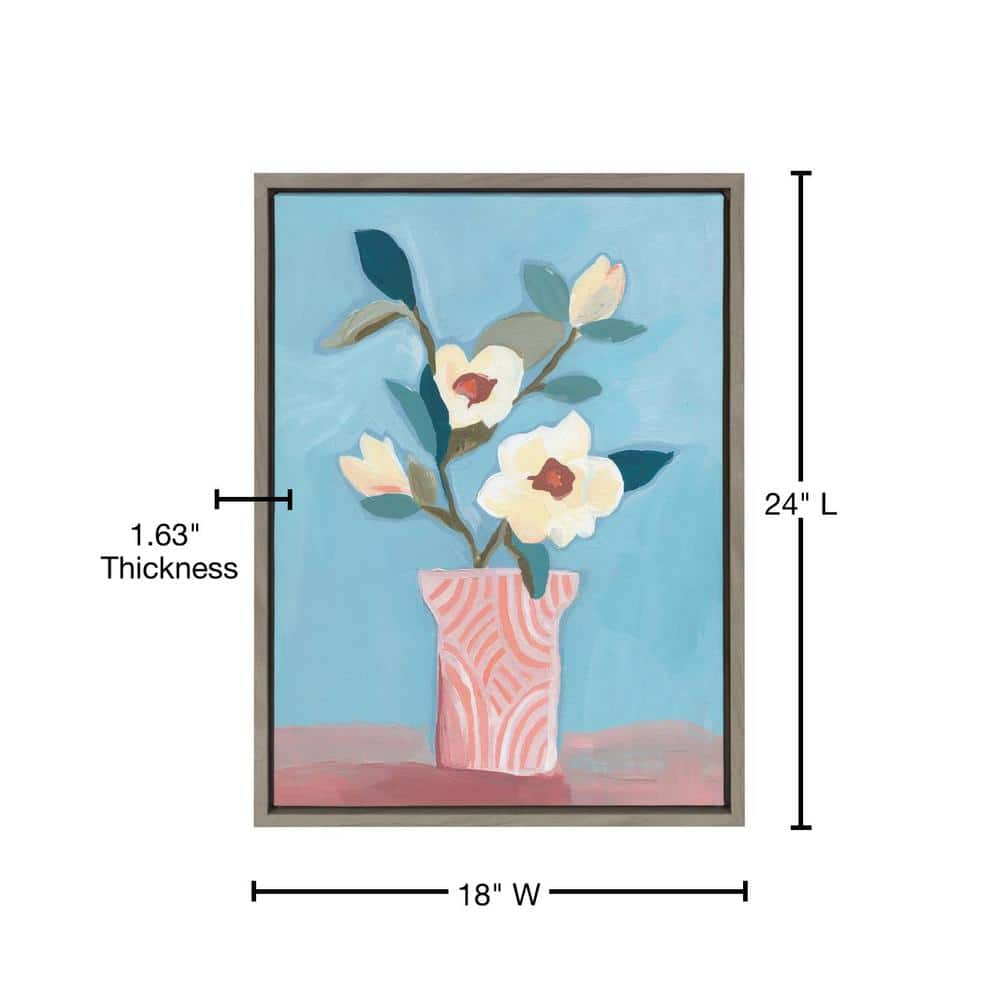 Magnolia Blooms Abstract Floral Canvas Print with Gray Frame