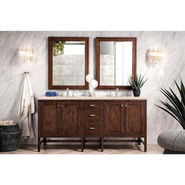 James Martin Vanities Addison 72 in. W x 23.5 in. D x 35.5 in. H Bath Vanity in Mid Century Acacia with Eternal Marfil Quartz Top