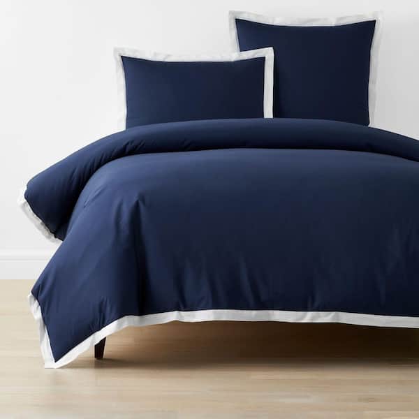 The Company Store Company Cotton Navy Solid Border Trim King Cotton Percale Duvet Cover