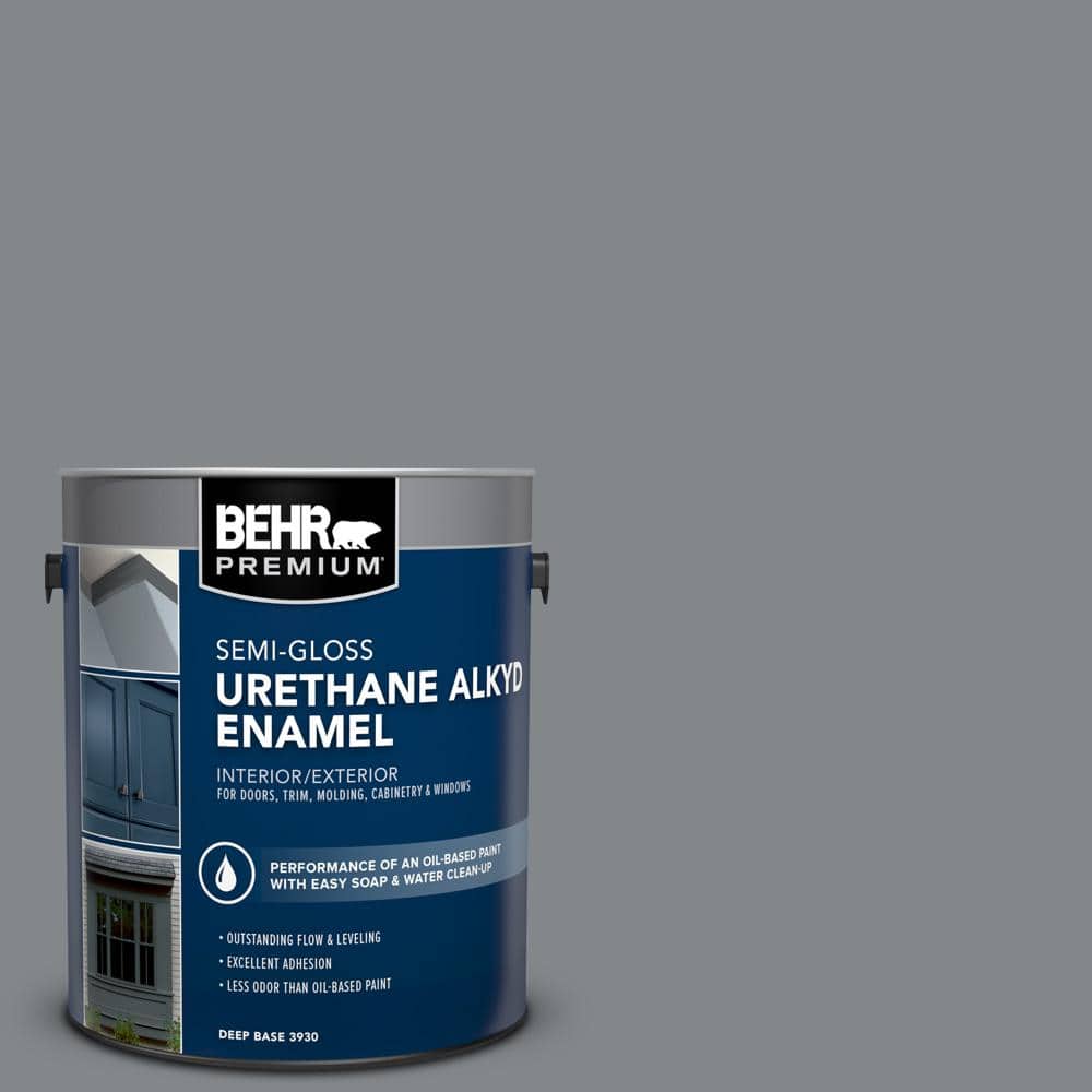 BEHR PREMIUM 1 gal. N5005 Gray color Urethane Alkyd SemiGloss Enamel Interior