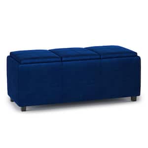 Avalon 42 in. Wide Contemporary Rectangle Storage Ottoman in Blue Velvet Fabric