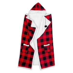 Red/Black Plaid Polyester Hooded Throw