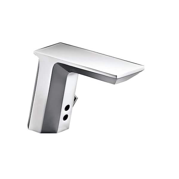Geometric Co mm ercial Battery-Powered Single Hole Touchless Bathroom  Faucet in Polished Chrome