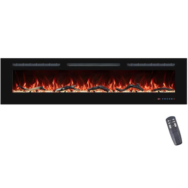 100 in. Electric Fireplace Inserts, Wall Mounted with 13 Flame Colors, Thermostat in Black