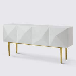 Joschka White Paint Finish 71 in.Wide Modern Storage Sideboard with 3D Viewing Standard and Metal Legs