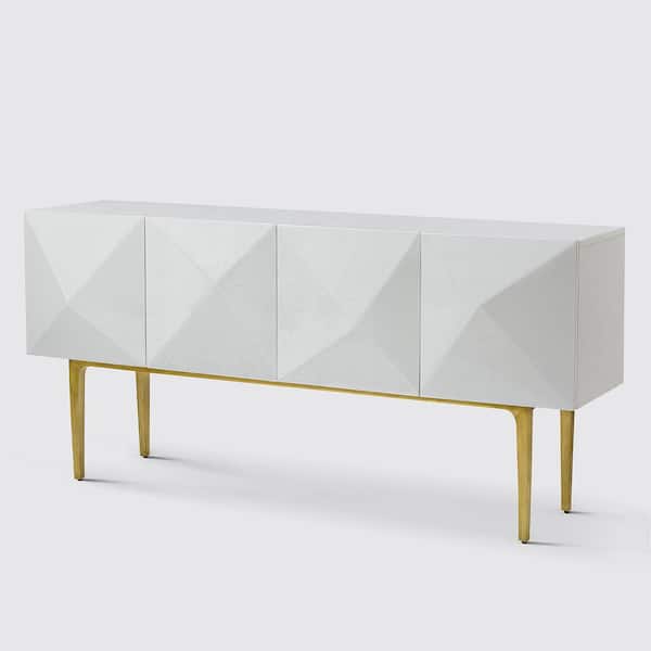 JAYDEN CREATION Joschka White Paint Finish 71 in.Wide Modern Storage Sideboard with 3D Viewing Standard and Metal Legs