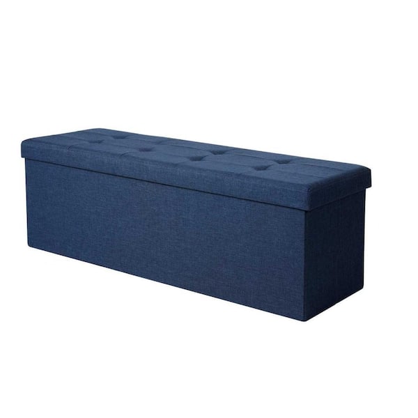 Benjara 43.31 in. Blue Backless Bedroom Bench with Tufted Seat and Removable Top