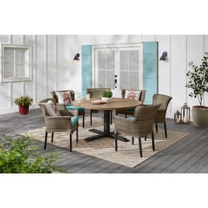 Devonwood Steel Wicker Outdoor Dining Chairs with CushionGuard Aloe Cushions (6-Pack)