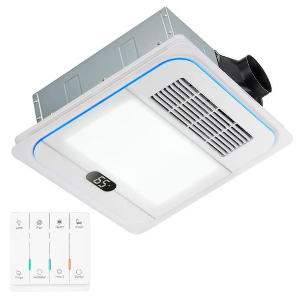 1-Piece 13.8 in. White Bathroom Exhaust Fan with Light and Heater, 1800W, 4 in 1, 220 CFM, 12W LED Light, 1.0 Sone