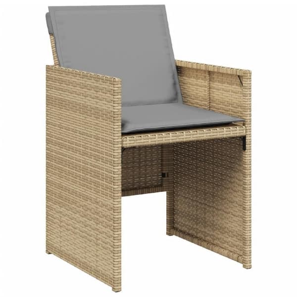Modern Beige Rattan Outdoor Accent Lounge Chair with Gray Cushions