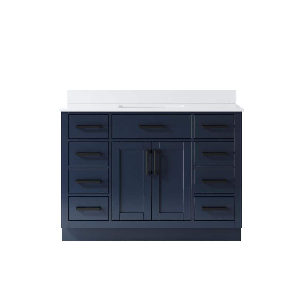 NORA 48 in. Freestanding Navy Blue Solid Wood Bath Vanity with Pure White Cultured Marble Top, Soft-Close, Assembled price history on PriceWatchPro