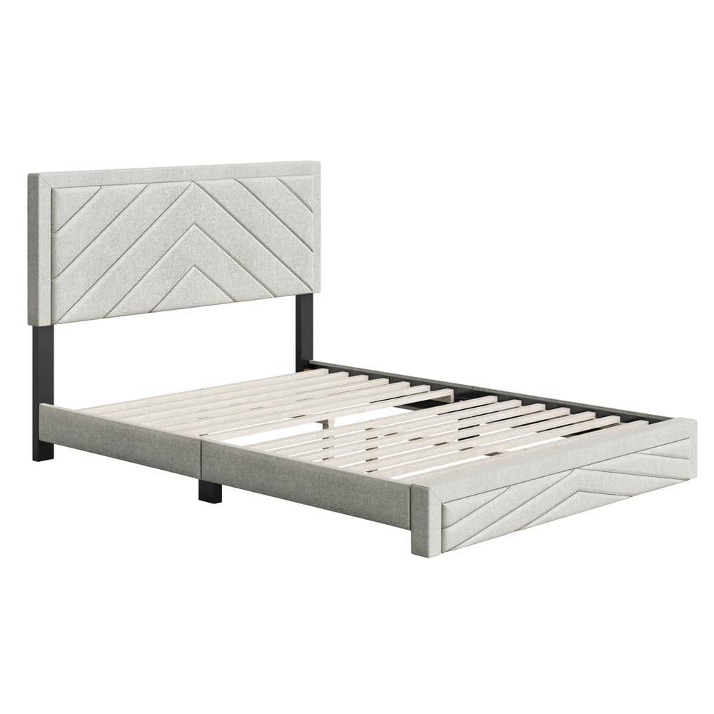 Queen Linen Upholstered Platform Bed with Tufted Headboard