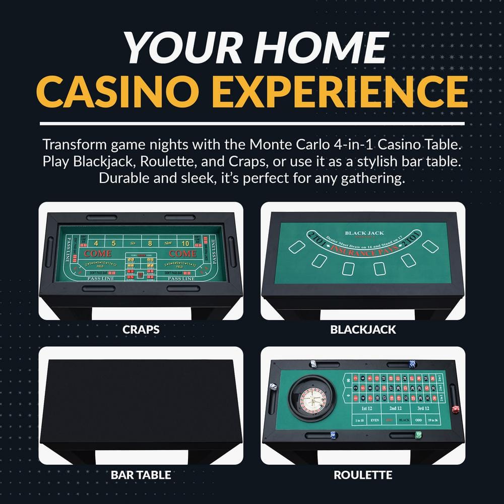 Monte Carlo Black 4-in-1 Casino Game Table with Accessories
