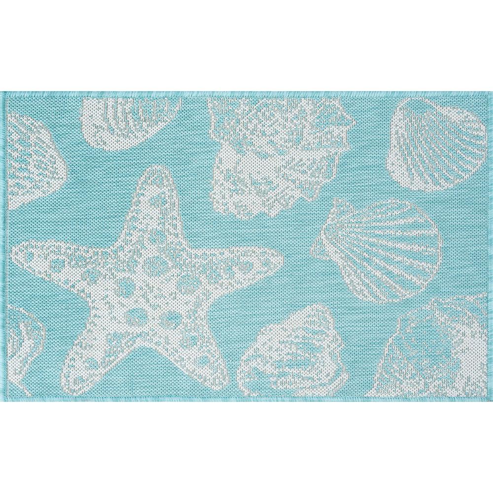 Tayse Rugs Eco Coastal Aqua 2 ft. x 3 ft. Indoor/Outdoor Area Rug ...
