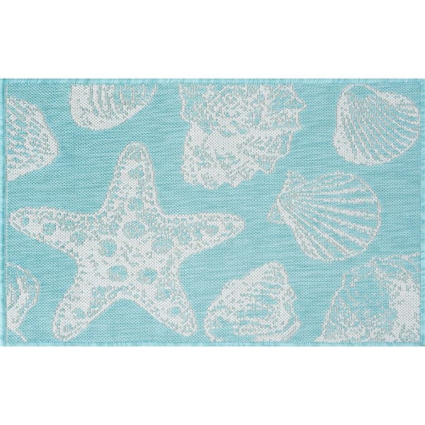 Tayse Rugs Eco Coastal Aqua 2 ft. x 3 ft. Indoor/Outdoor Area Rug