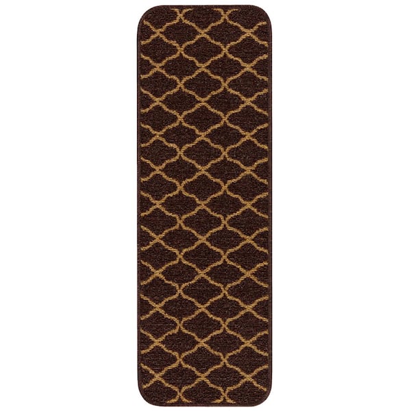 Beverly Rug Trellis Brown 26 in. x 8.5 in. Non-Slip Rubber Back Stair Tread Cover (Set of 7)