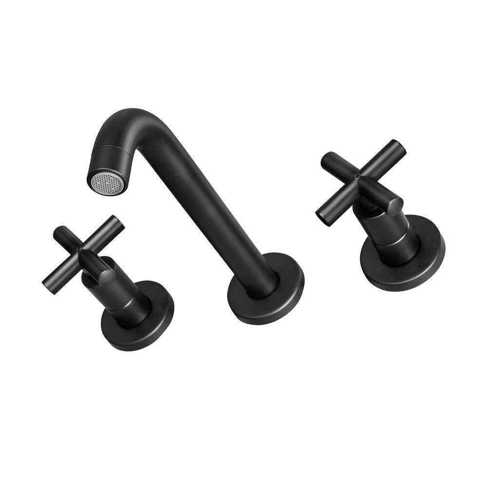Ivy Matte Black Brass Wall-Mount Double Handle Bathroom Faucet