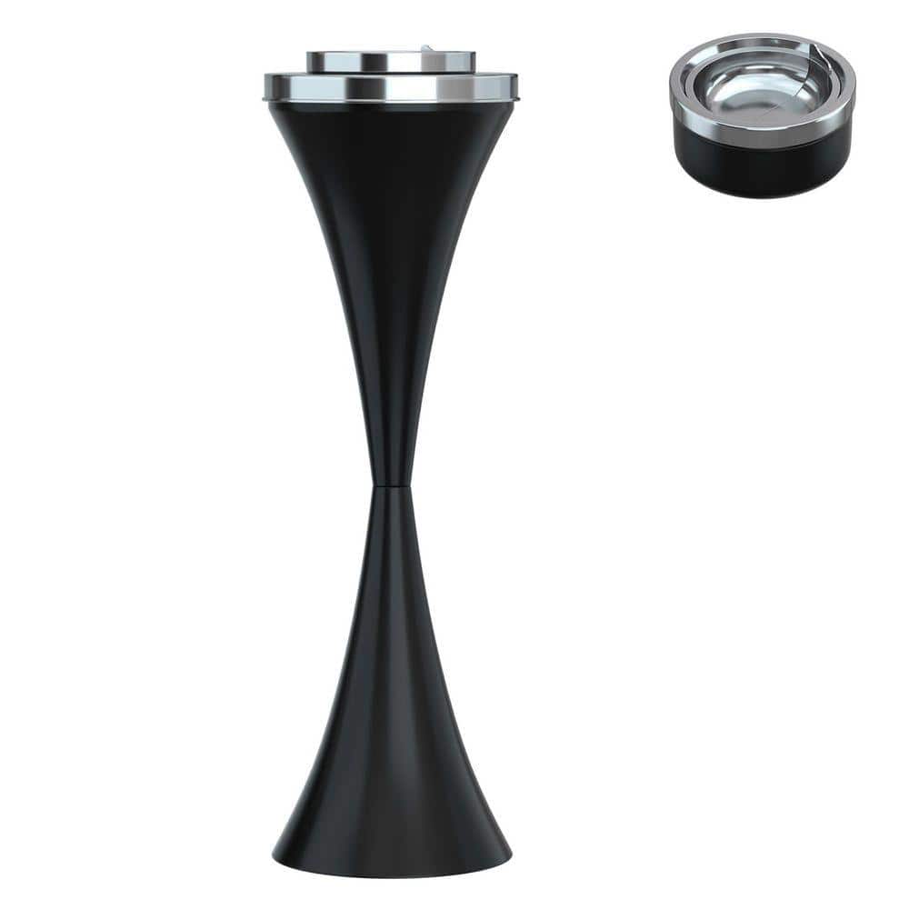 Angel Sar 23.6 in. H Stainless Steel Floor Standing Ashtray, Outdoor Self-Cleaning Detachable Cigar Container, Black