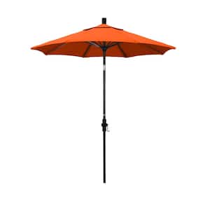 7.5 ft. Matted Black Aluminum Market Patio Umbrella Fiberglass Ribs and Collar Tilt in Melon Sunbrella