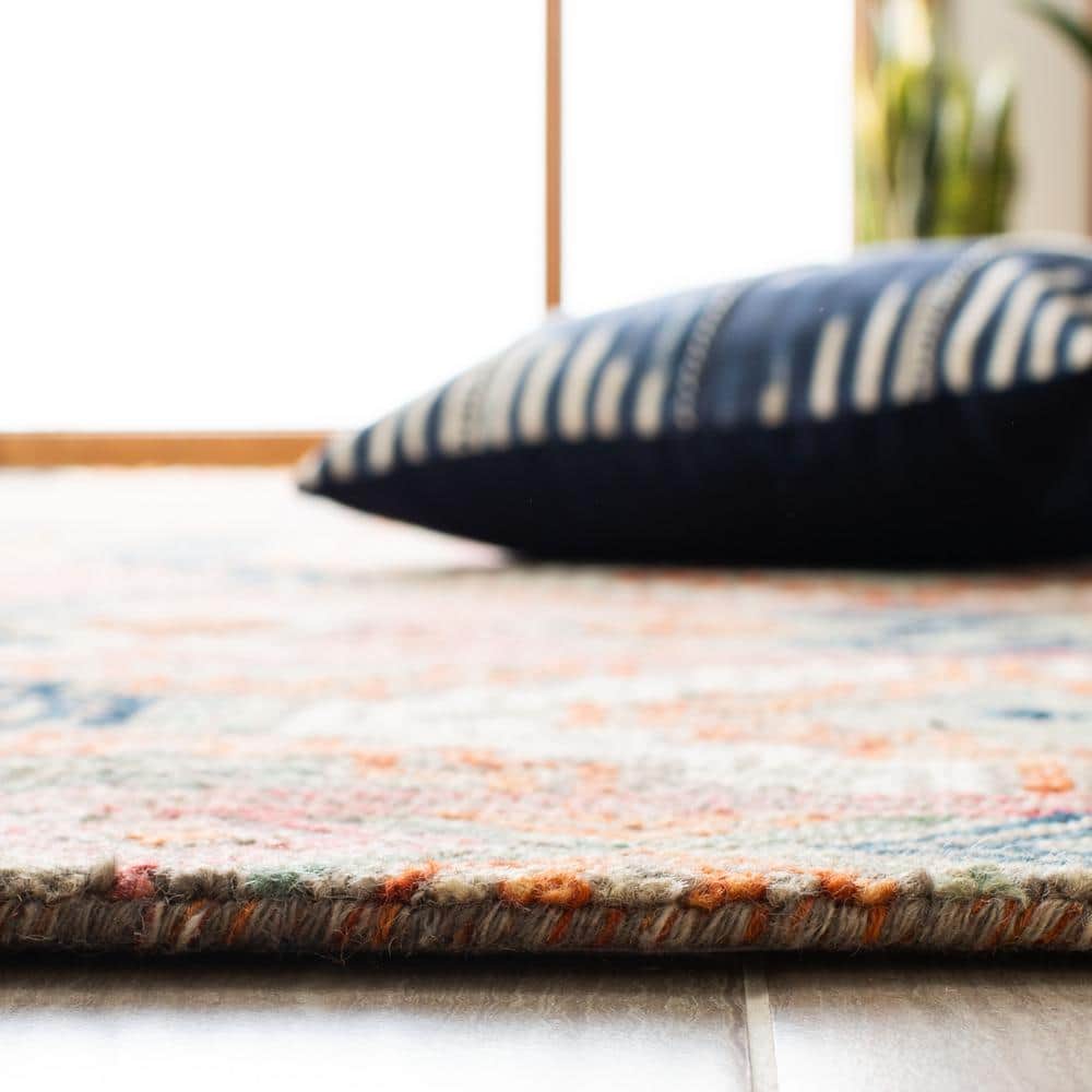 Handmade Blue Geometric Wool Runner Rug, 15 ft