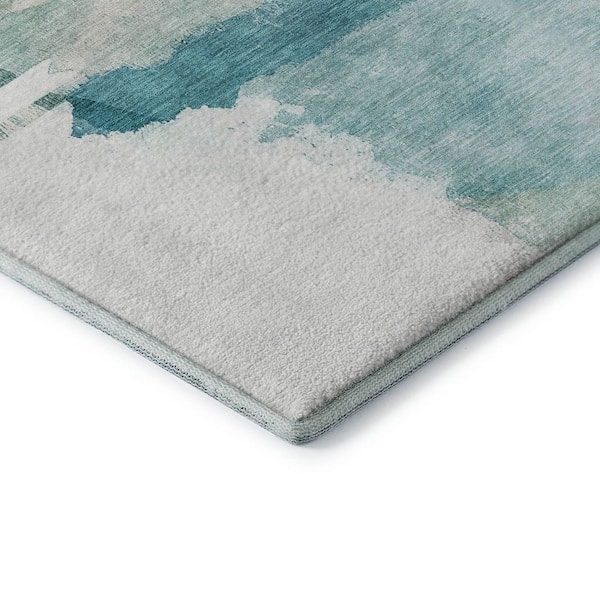 Mayfield Premium Machine Washable Abstract AMF2033 Teal 3 ft. x 4 ft. Area Rug