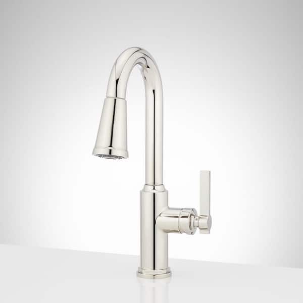 SIGNATURE HARDWARE Greyfield Single Handle Bar Faucet Deckplate included in Polished Nickel