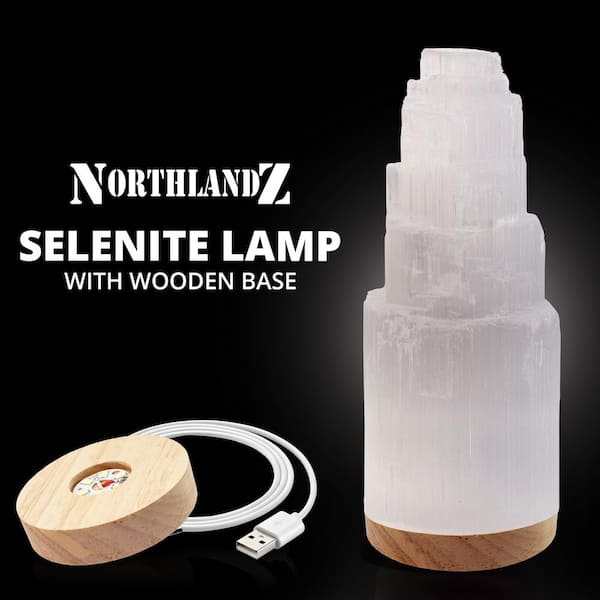 NORTHLANDZ Selenite Crystal Lamp 20cm, Night Light Moroccan Tower
