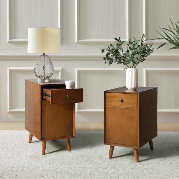 Teodor Acorn 14" W Mid-century Modern Rectangle MDF End Table with Storage and Built-In Outlets Including 2 End Tables