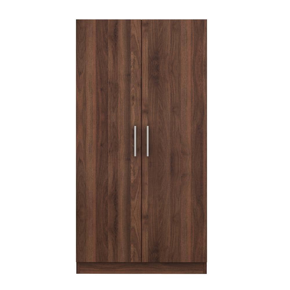 2-Door Brown Wood 31.50 in. Wardrobe Armoire with 3 Storage Shelves