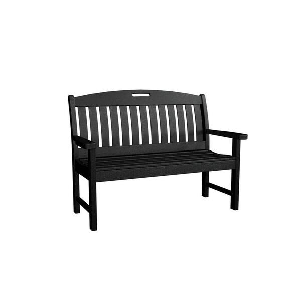 POLYWOOD Nautical 48 in. Black Plastic Outdoor Patio Bench