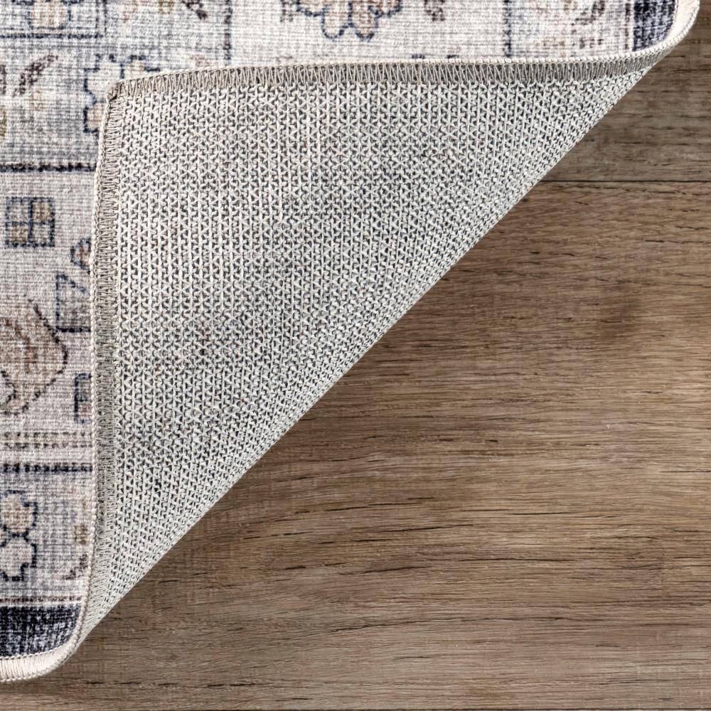 Casey Blue and Gray Synthetic Round Oriental Area Rug, 9' x 12'