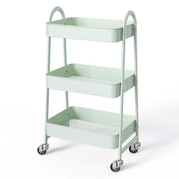 WarmieHomy 3-Tier Metal Wheeled Narrow Storage Shelf Organizer Cart in Green (16.9 in. W x 30.9 in. H x 12.2 in. D)