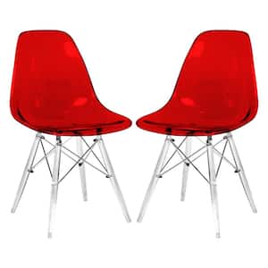 Dover Modern Plastic Dining Chair With Clear Acrylic Base Set of 2 in Transparent Red