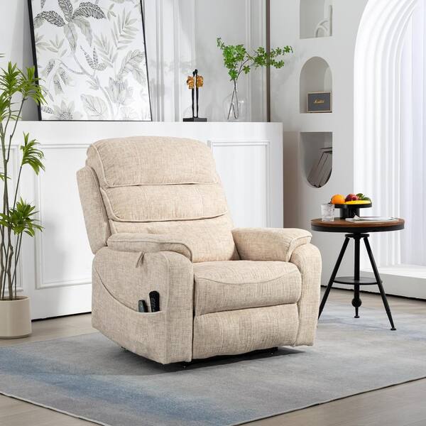 aisword Cream Dual OKIN Motor Chenille Recliner Chair with