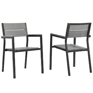 Maine Brown Aluminum Outdoor Patio Dining Chair in Gray (Set of 2)