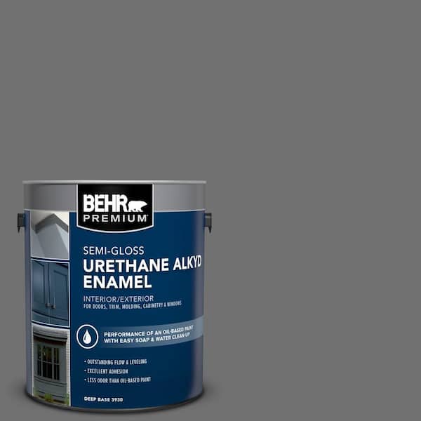 BEHR PREMIUM 1 gal. #AE-48 Machine Gray Urethane Alkyd Semi-Gloss Enamel Interior/Exterior Paint