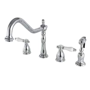 Victorian Porcelain 2-Handle Standard Kitchen Faucet with Side Sprayer in Chrome