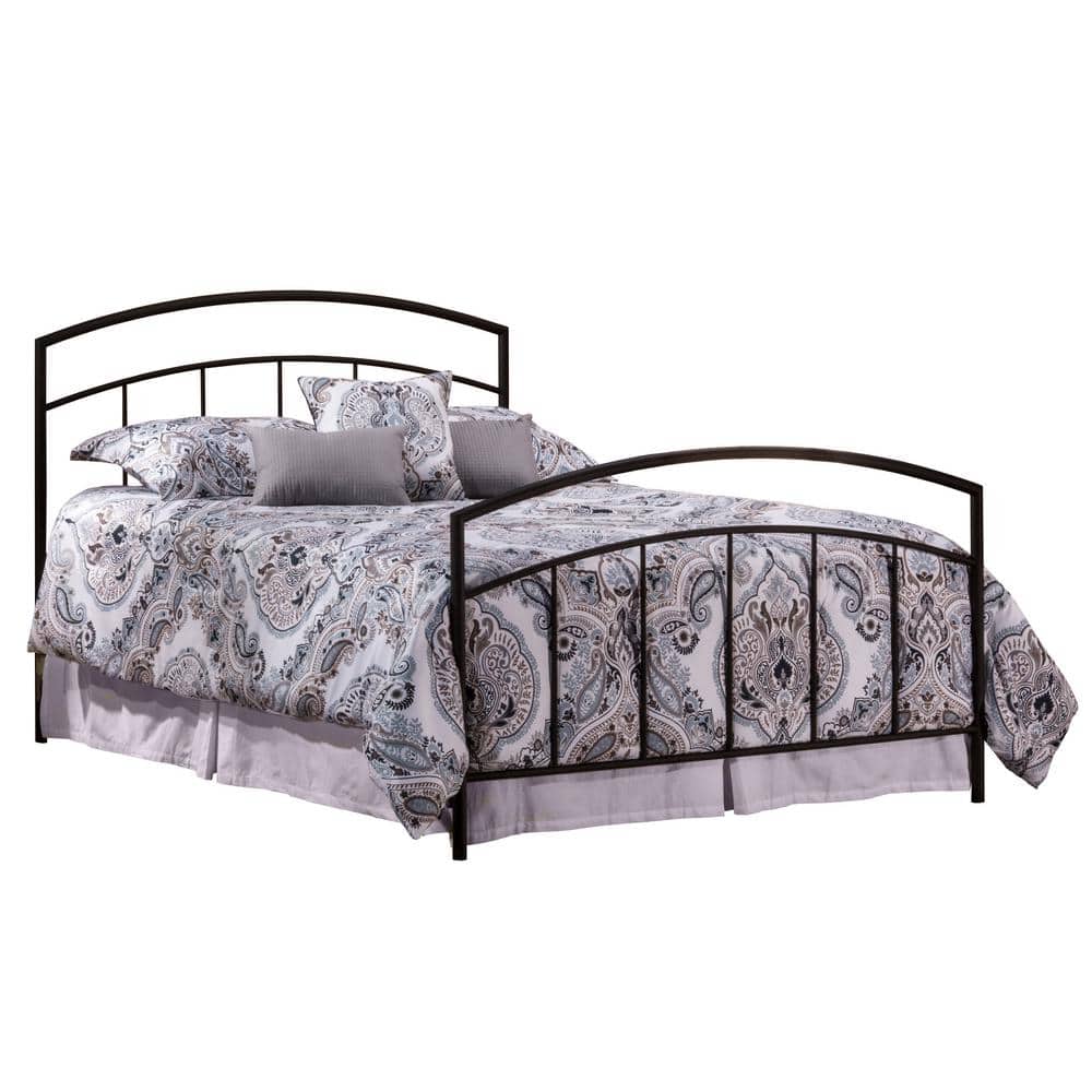 Julien Textured Black Full Metal Bed with Upholstered Headboard
