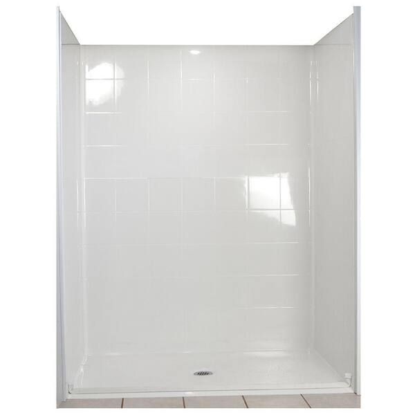 Ella Standard 31 in. x 60 in. x 77-1/2 in. 5-piece Barrier Free Roll In Shower System in White with Center Drain