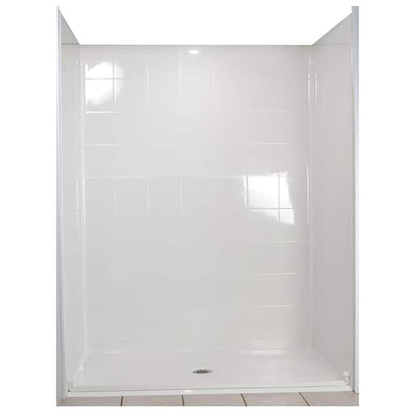 Ella Standard 37 in. x 60 in. x 77-1/2 in. 5-piece Barrier Free Roll In Shower System in White with Center Drain