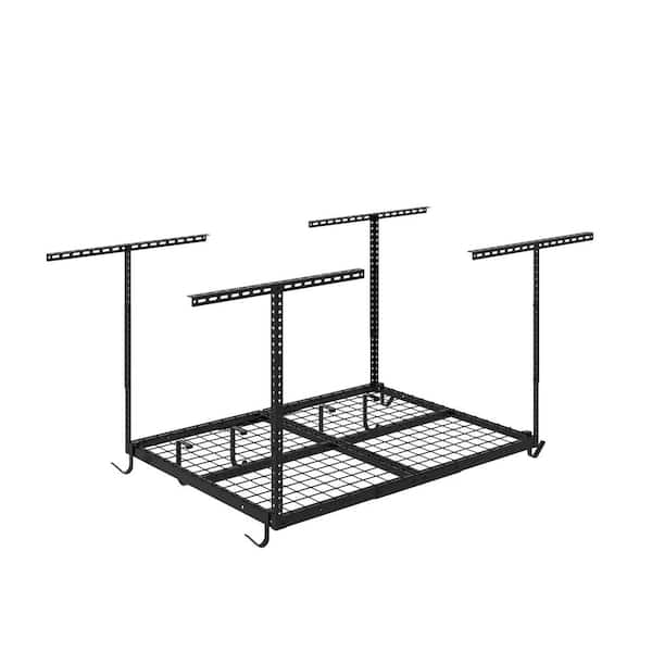 OHK Series 36 in. W x 48 in. D x 22-40 in. H Black Ceiling Mounted Overhead Garage Storage Rack with Accessory Hooks