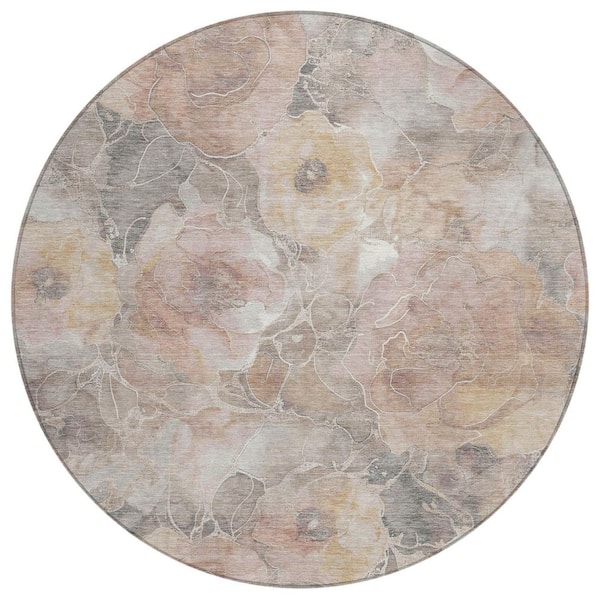 Chantille Machine Washable Indoor/Outdoor Abstract ACN1859 Taupe 8 ft. x 8 ft. Round Rug